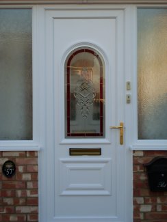 Door with stained glass detail.